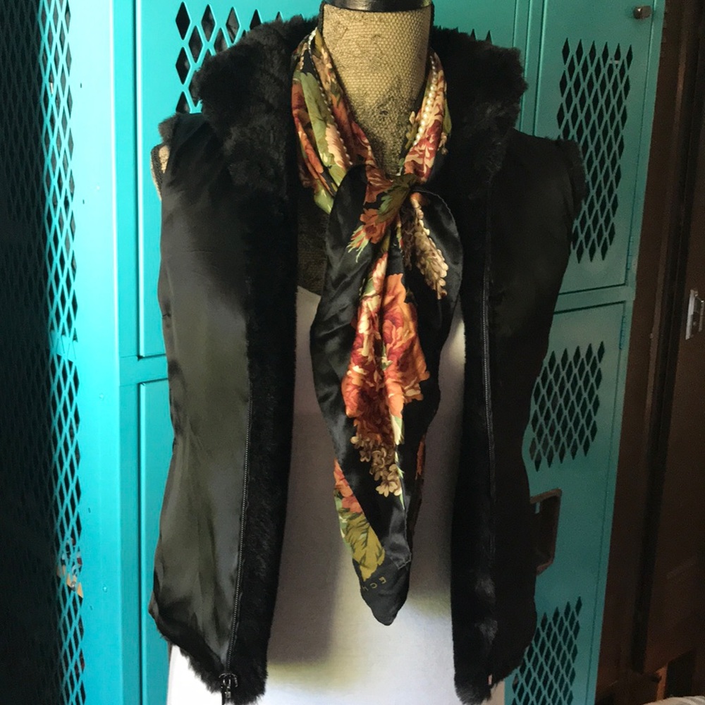 Black Fur/Satin Vest